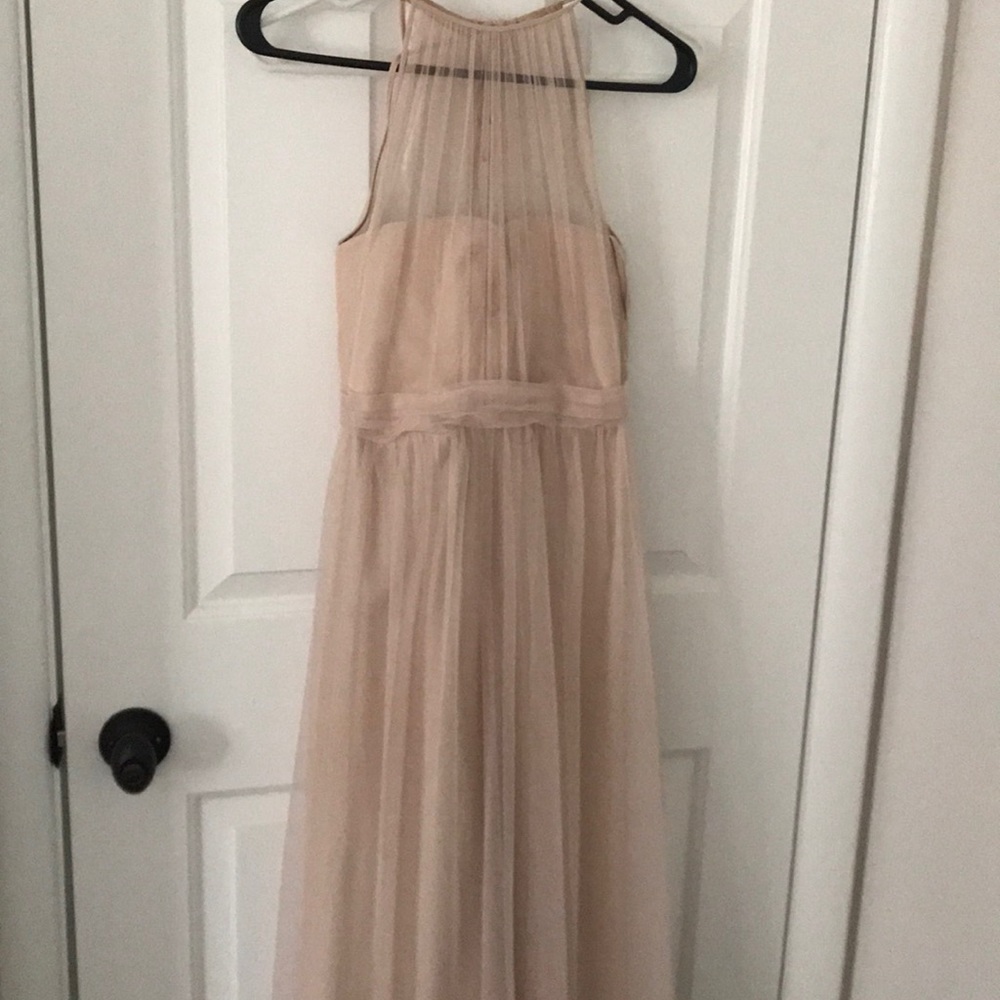 Amsale champagne color nude bridesmaids dress